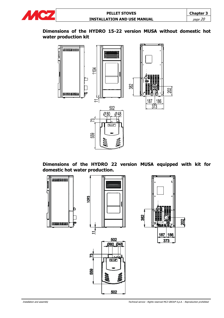 MCZ Club HYDRO 15 kW User Manual | Page 20 / 48