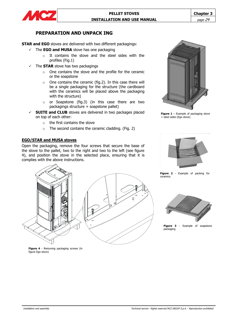 Preparation and unpack ing | MCZ Club HYDRO 15 kW User Manual | Page 24 / 48