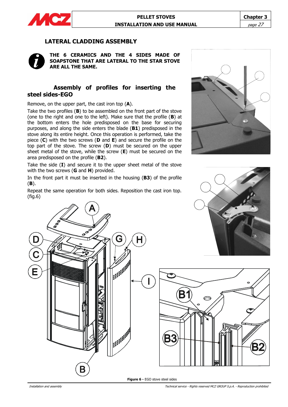 Lateral cladding assembly, Ce d, Hg i | MCZ Club HYDRO 15 kW User Manual | Page 27 / 48