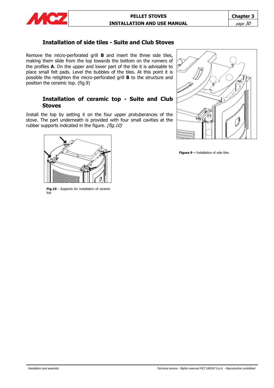 Installation of side tiles - suite and club stoves | MCZ Club HYDRO 15 kW User Manual | Page 30 / 48