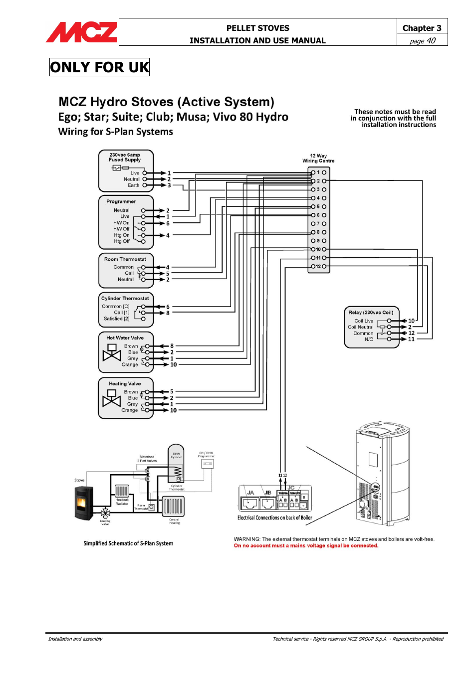 Only for uk | MCZ Club HYDRO 15 kW User Manual | Page 40 / 48