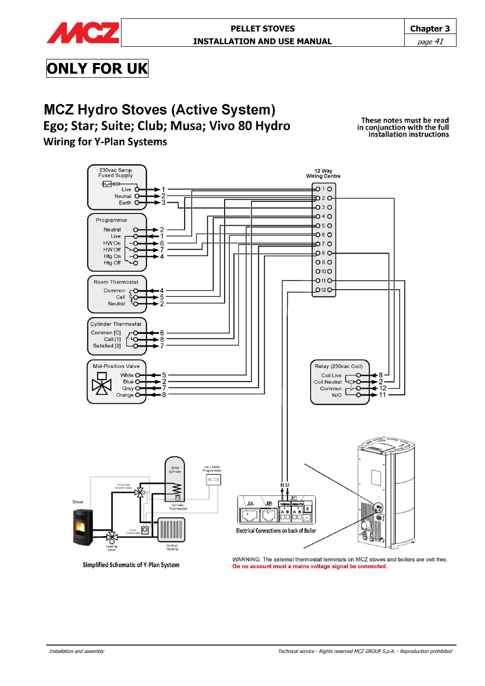 Only for uk | MCZ Club HYDRO 15 kW User Manual | Page 41 / 48