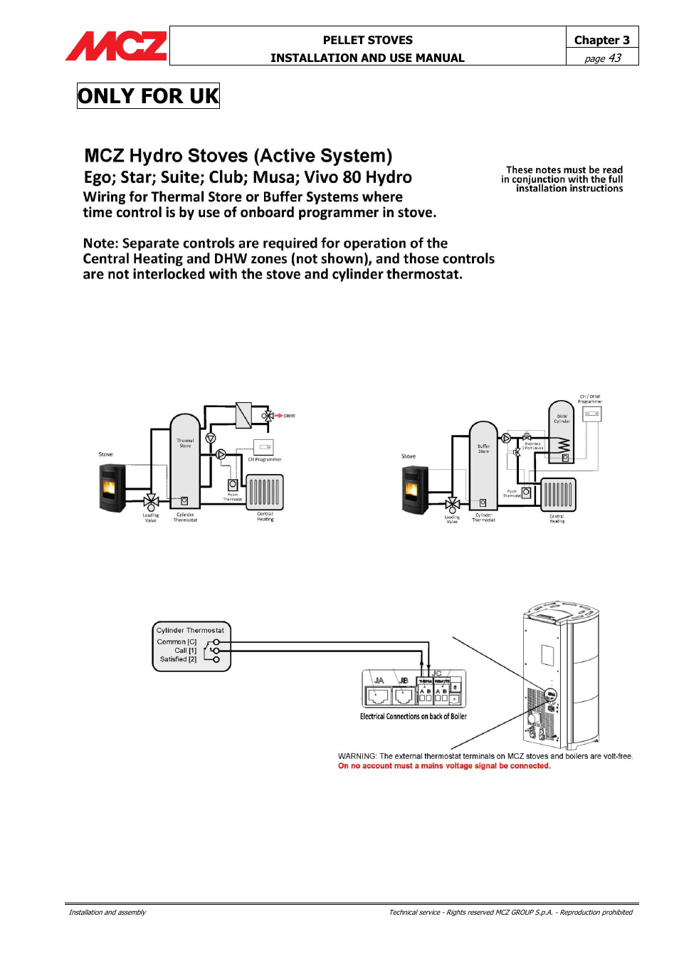 Only for uk | MCZ Club HYDRO 15 kW User Manual | Page 43 / 48