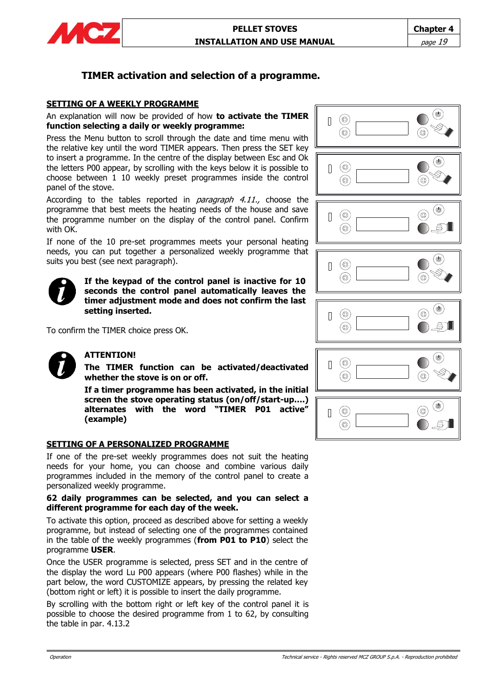 Timer activation and selection of a programme | MCZ Club HYDRO 15 kW User Manual | Page 19 / 44