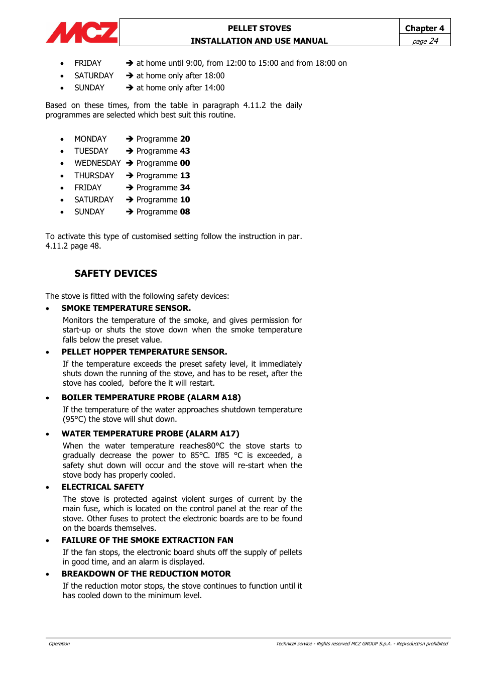 Safety devices | MCZ Club HYDRO 15 kW User Manual | Page 24 / 44