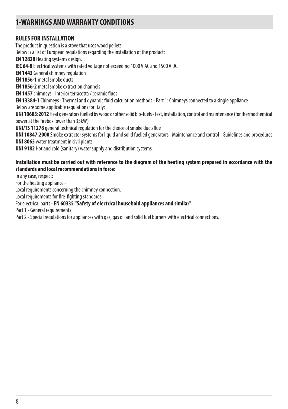 Warnings and warranty conditions | MCZ Duo HYDRO AIR User Manual | Page 10 / 40