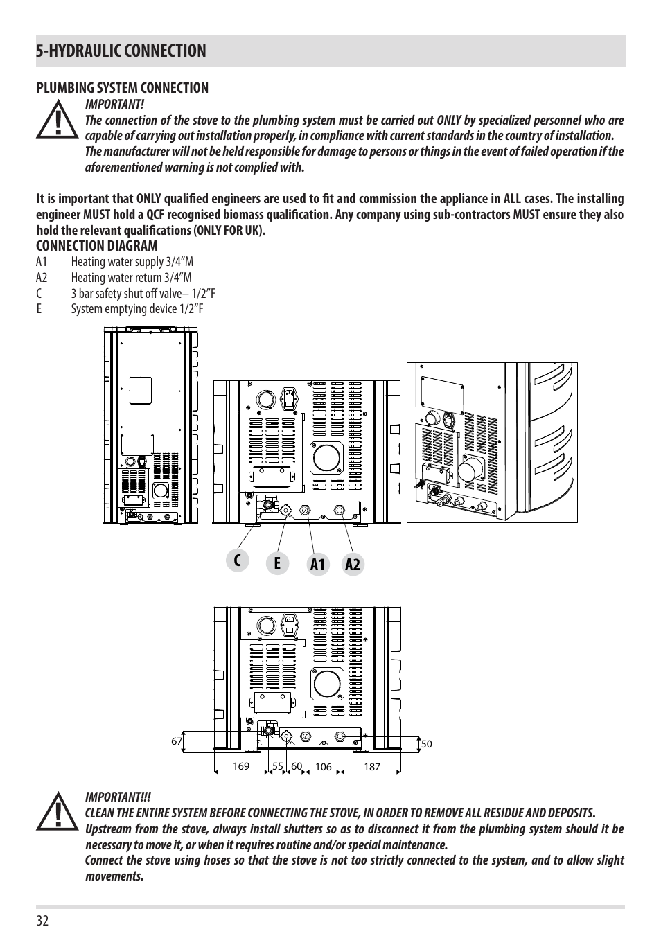 Hydraulic connection, Ca2 a1 e | MCZ Duo HYDRO AIR User Manual | Page 34 / 40
