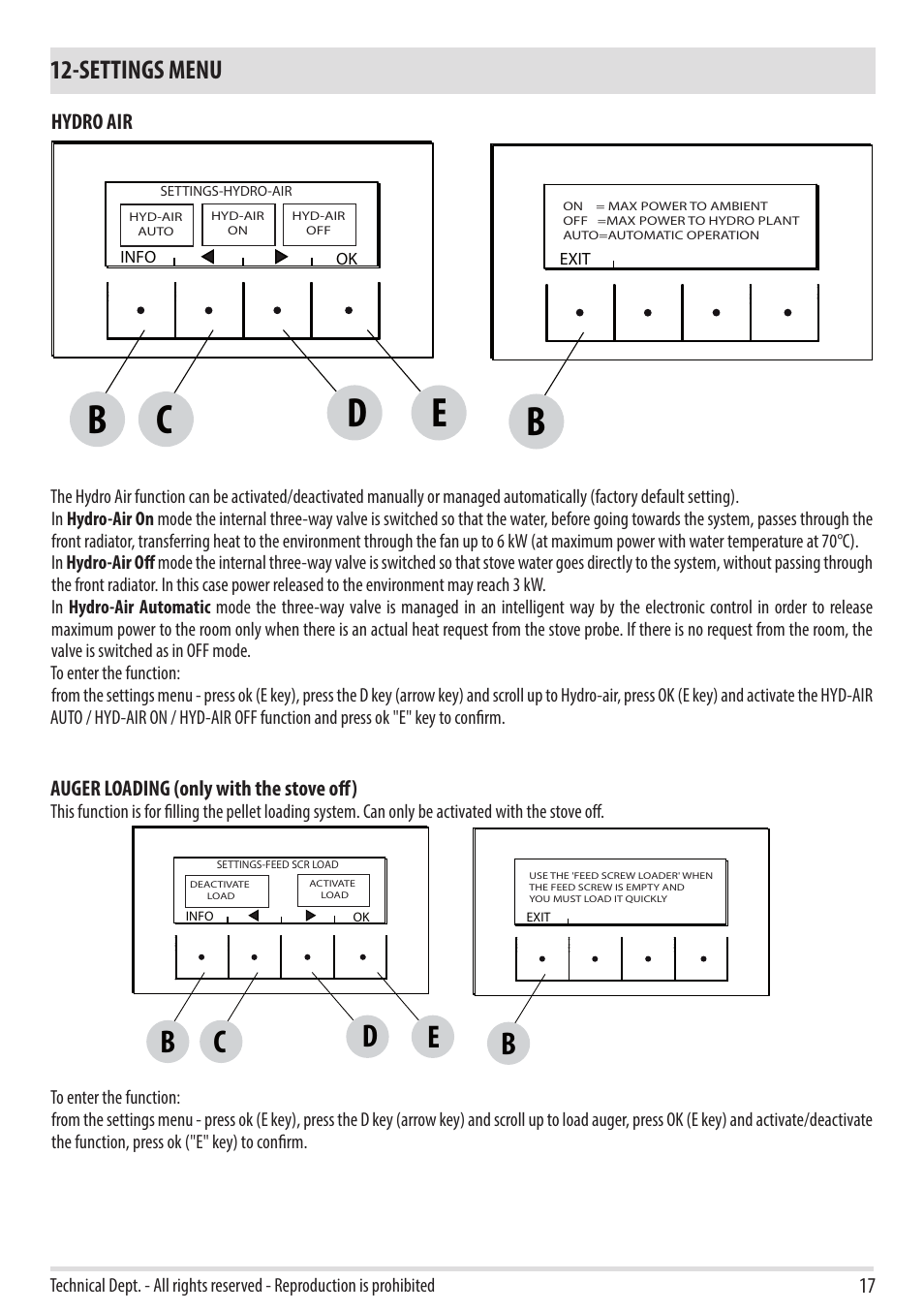 Settings menu | MCZ Duo HYDRO AIR User Manual | Page 17 / 52