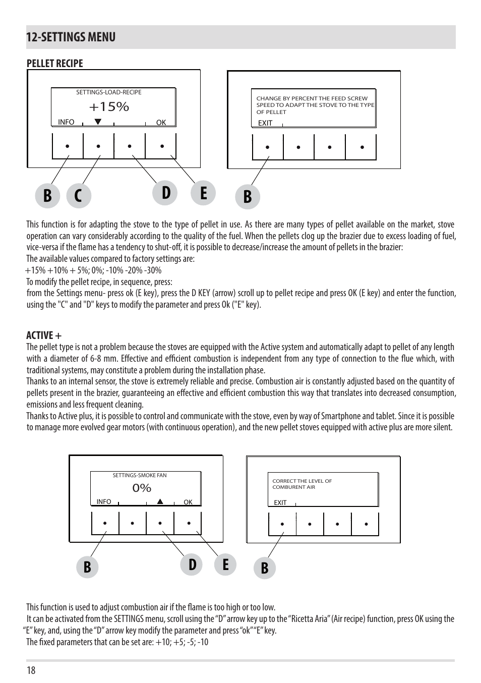 Cd b, Settings menu | MCZ Duo HYDRO AIR User Manual | Page 18 / 52