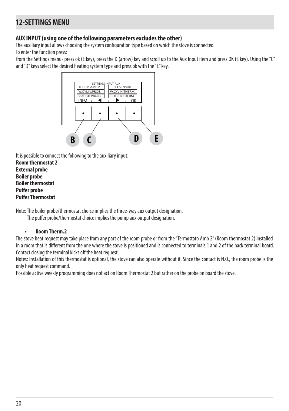 Settings menu | MCZ Duo HYDRO AIR User Manual | Page 20 / 52