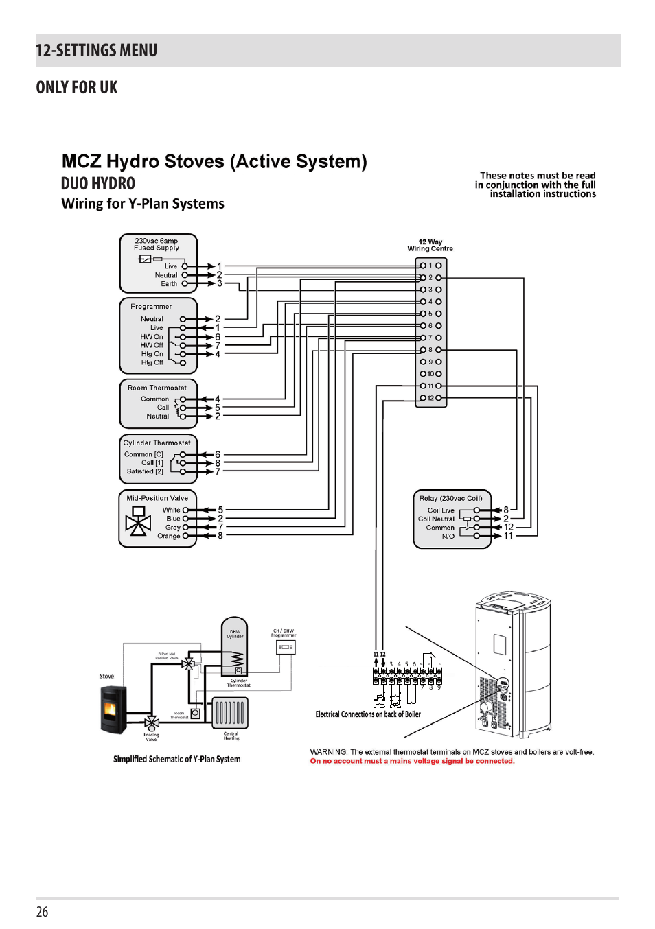 Duo hydro, Settings menu only for uk | MCZ Duo HYDRO AIR User Manual | Page 26 / 52