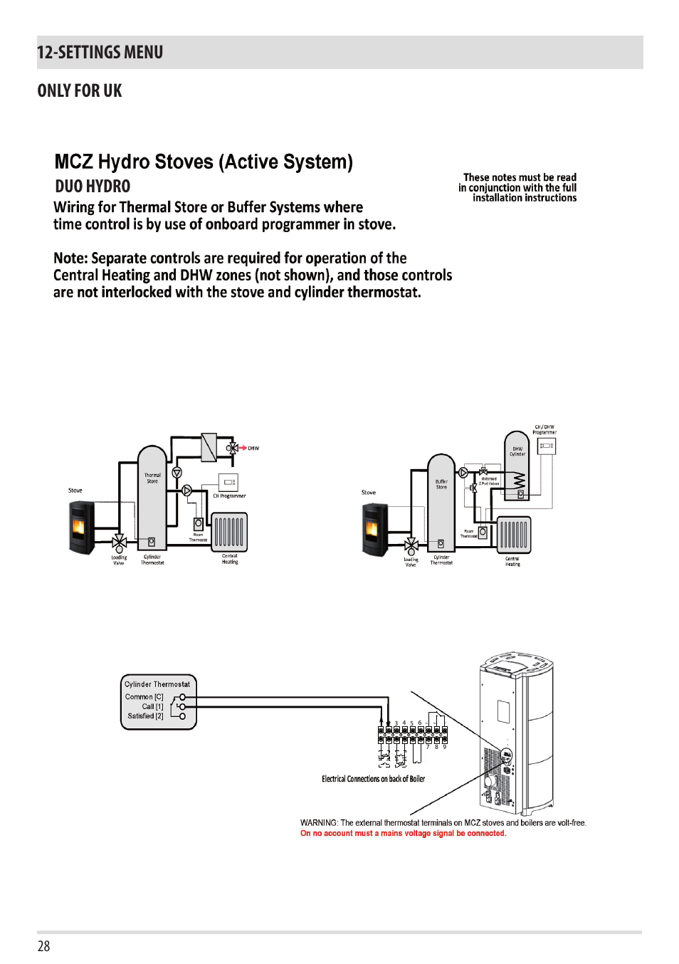 Settings menu only for uk, Duo hydro | MCZ Duo HYDRO AIR User Manual | Page 28 / 52