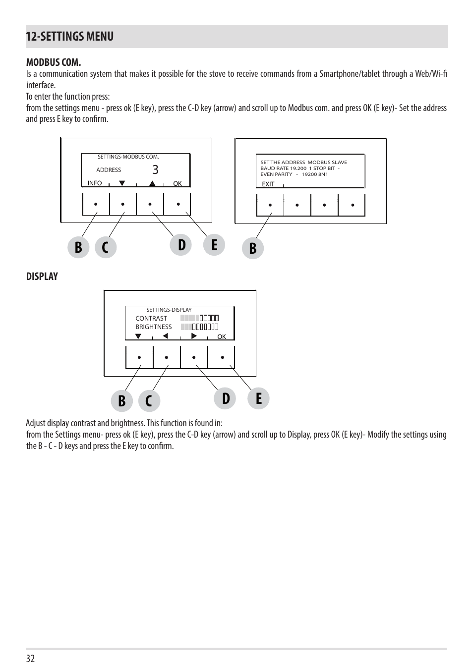 Cd b, Settings menu | MCZ Duo HYDRO AIR User Manual | Page 32 / 52