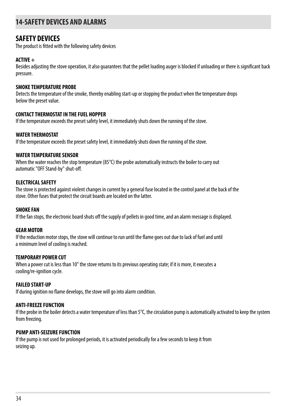 Safety devices and alarms safety devices | MCZ Duo HYDRO AIR User Manual | Page 34 / 52