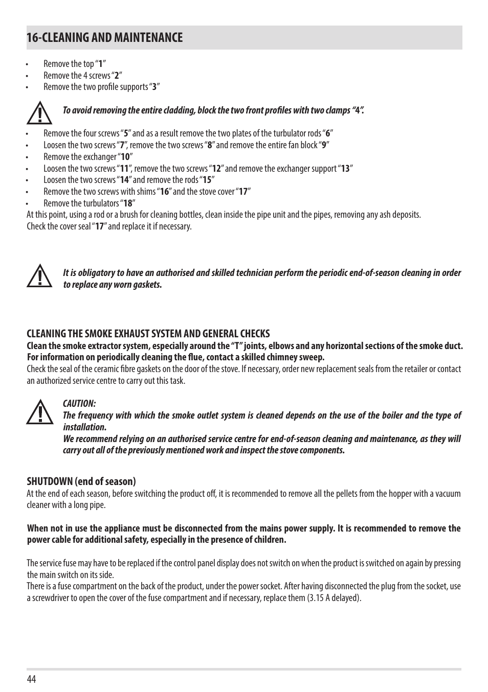 Cleaning and maintenance | MCZ Duo HYDRO AIR User Manual | Page 44 / 52