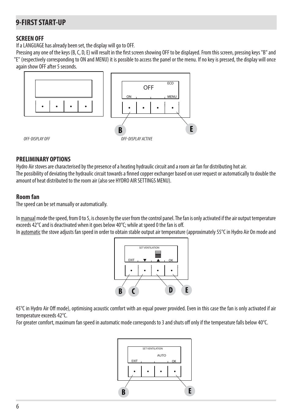 First start-up, Be c d | MCZ Duo HYDRO AIR User Manual | Page 6 / 52