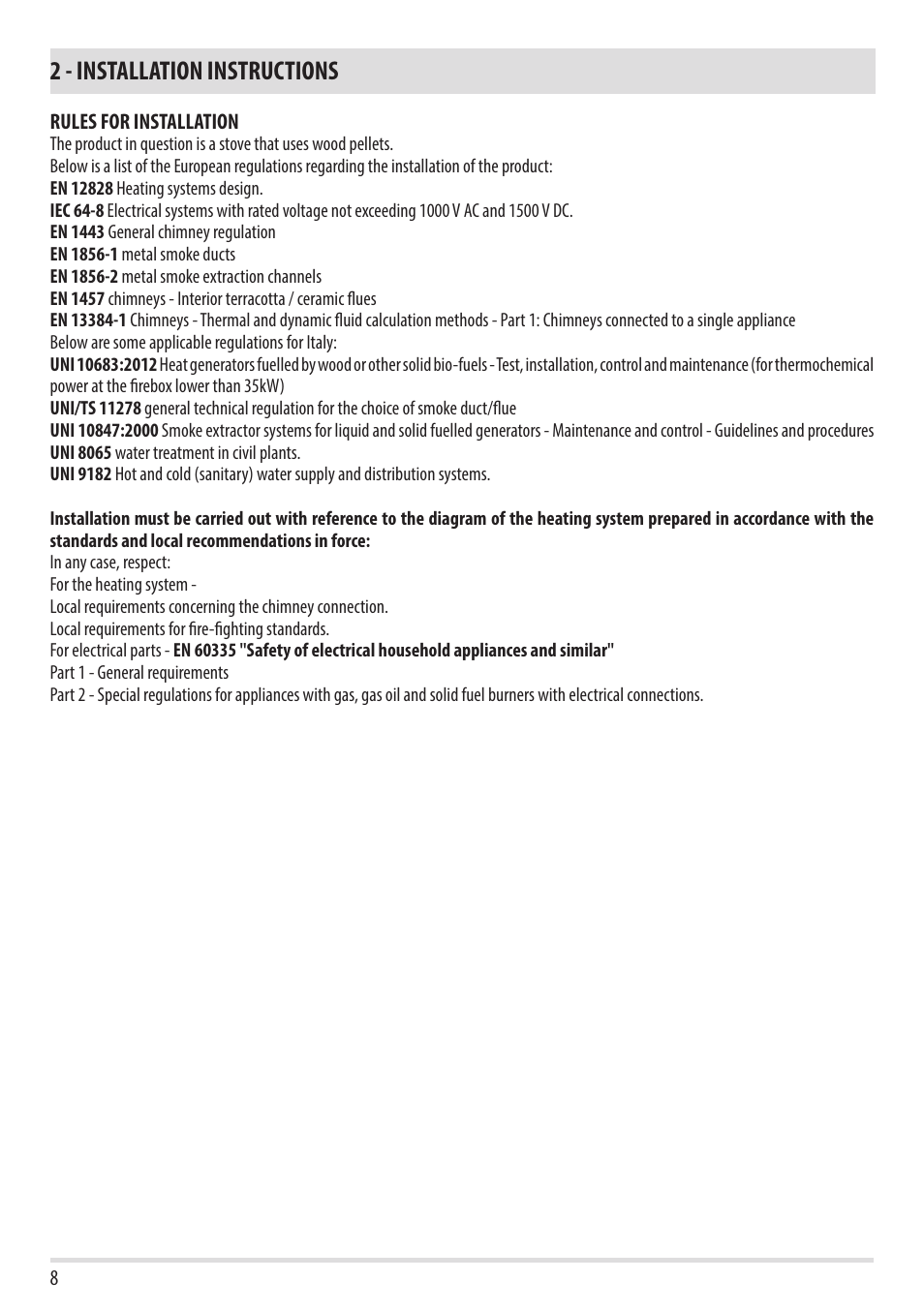 2 - installation instructions | MCZ Flux HYDRO User Manual | Page 10 / 44