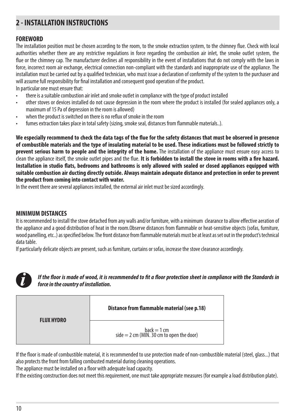 2 - installation instructions | MCZ Flux HYDRO User Manual | Page 12 / 44
