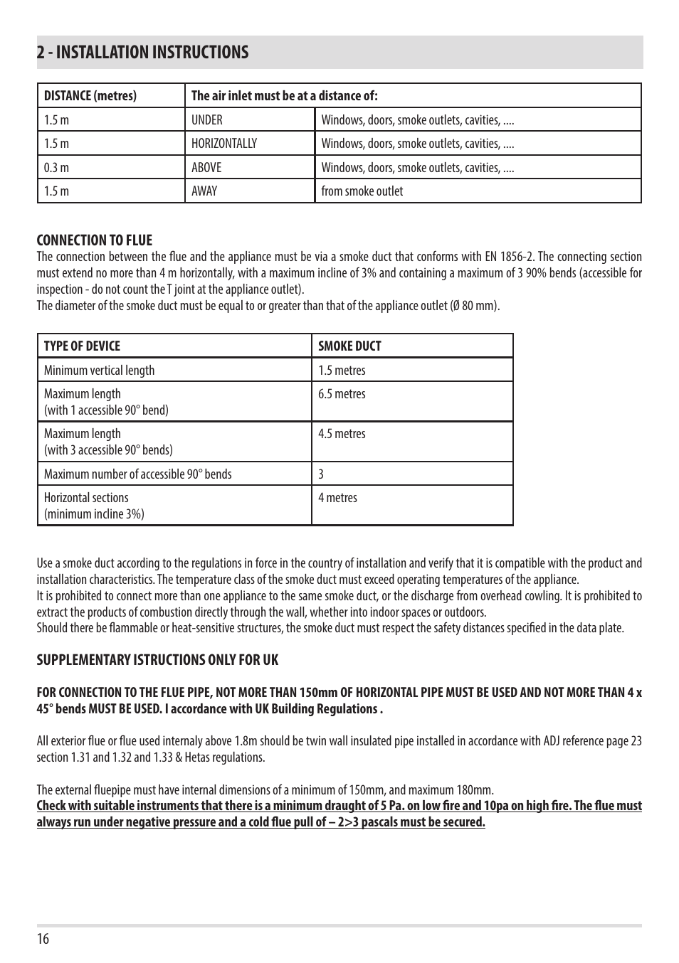 2 - installation instructions | MCZ Flux HYDRO User Manual | Page 18 / 44