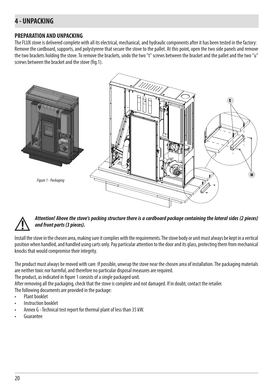 4 - unpacking | MCZ Flux HYDRO User Manual | Page 22 / 44