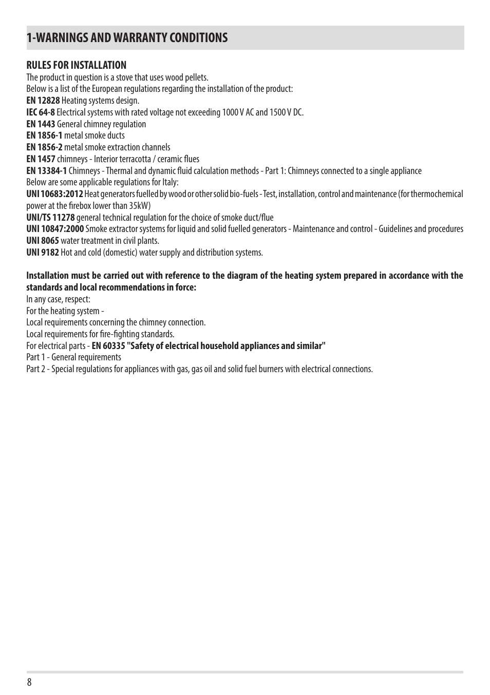 Warnings and warranty conditions | MCZ Swing HYDRO User Manual | Page 10 / 40