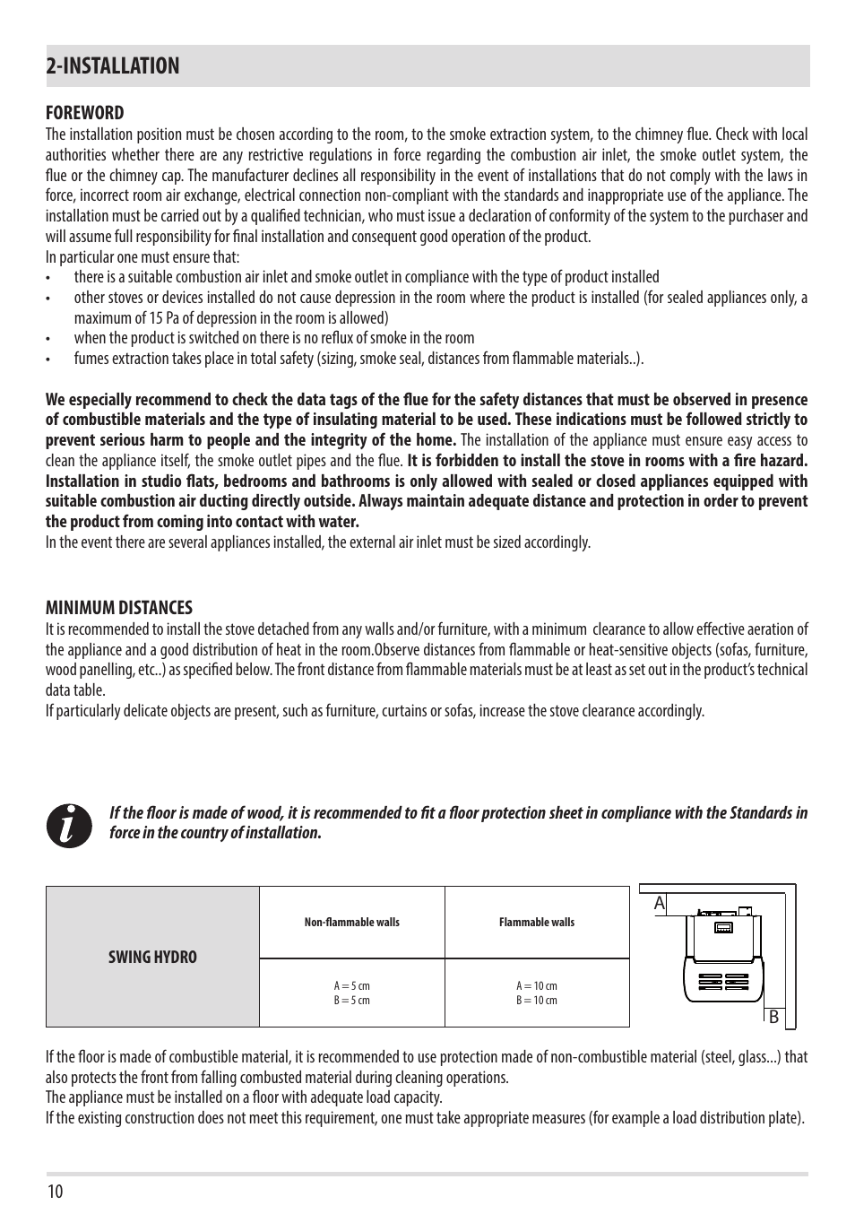 Installation | MCZ Swing HYDRO User Manual | Page 12 / 40