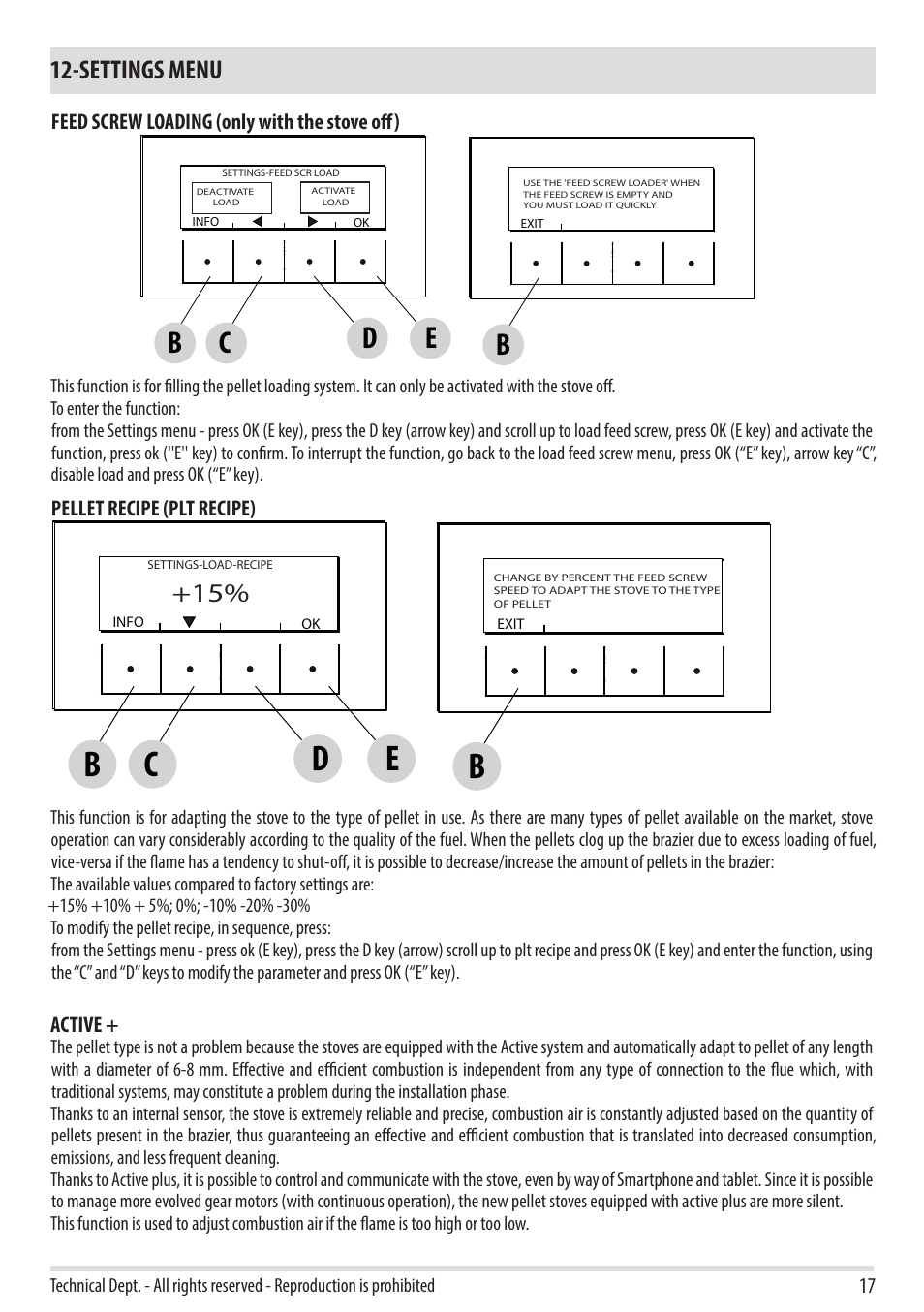 Cd b, Settings menu | MCZ Swing HYDRO User Manual | Page 17 / 52