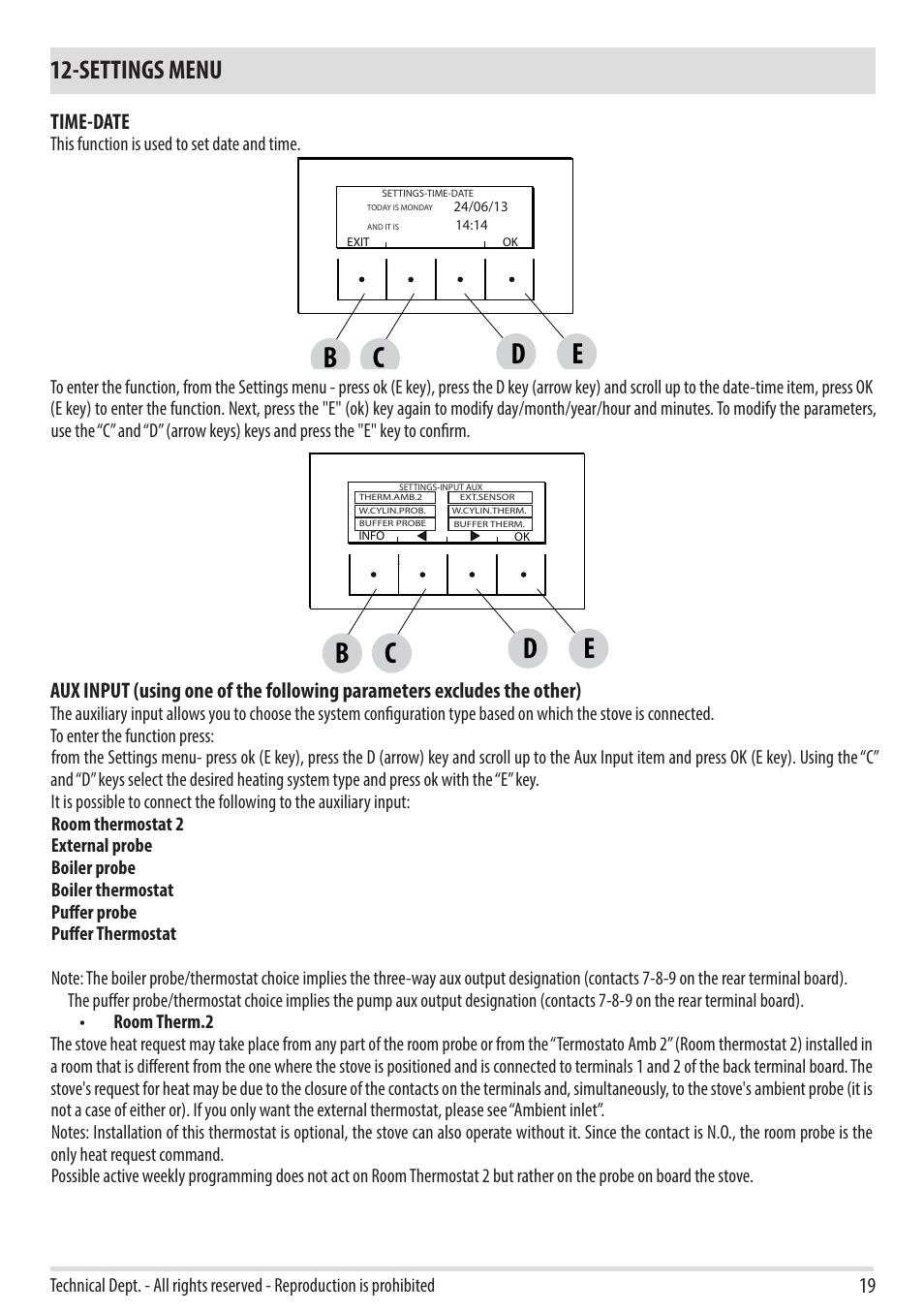 Settings menu | MCZ Swing HYDRO User Manual | Page 19 / 52