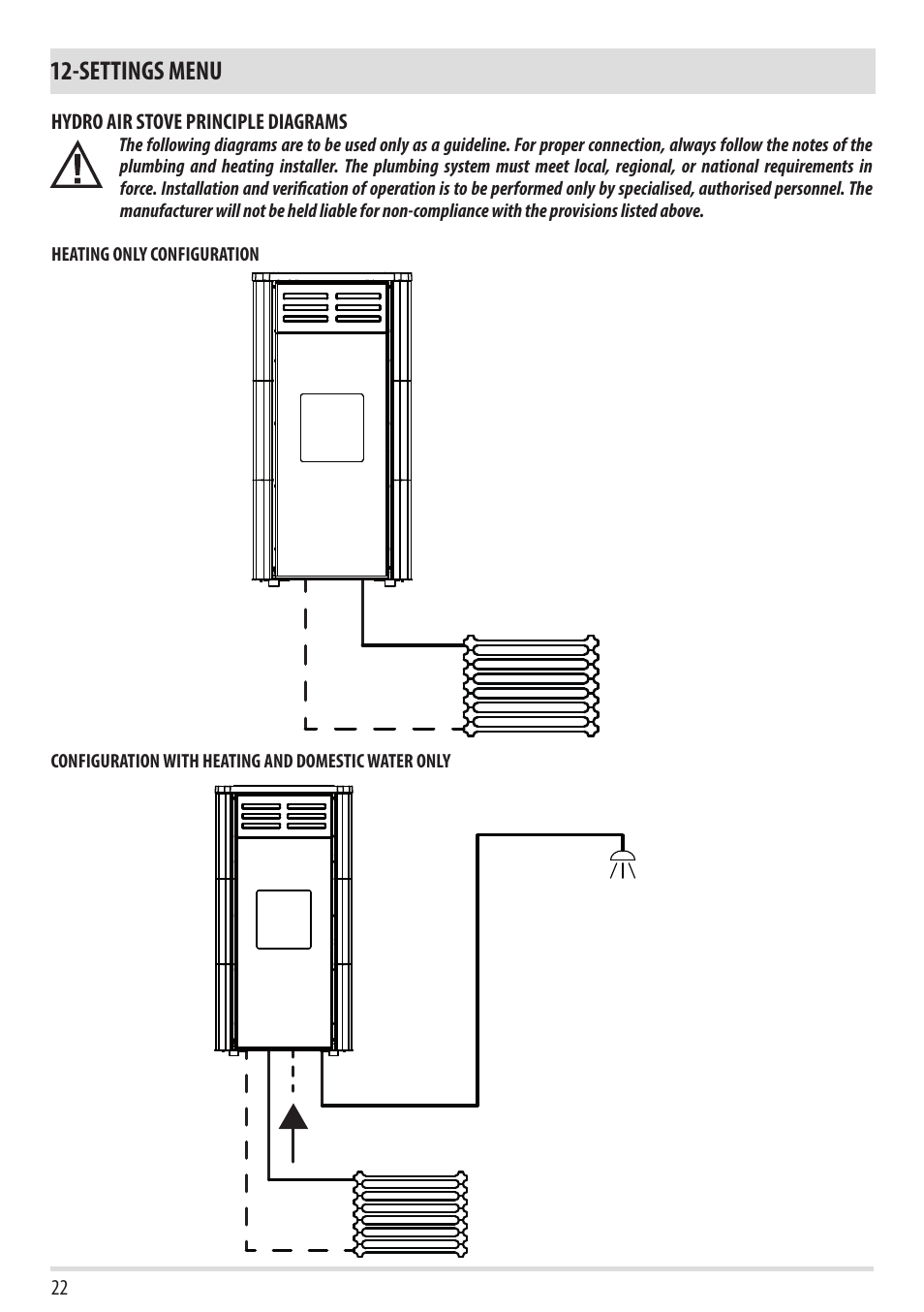 Settings menu | MCZ Swing HYDRO User Manual | Page 22 / 52