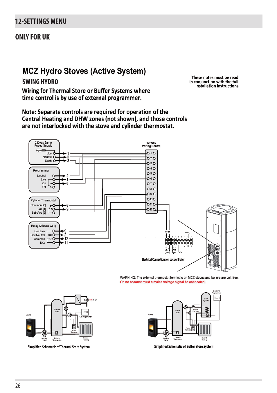 Settings menu only for uk, Swing hydro | MCZ Swing HYDRO User Manual | Page 26 / 52