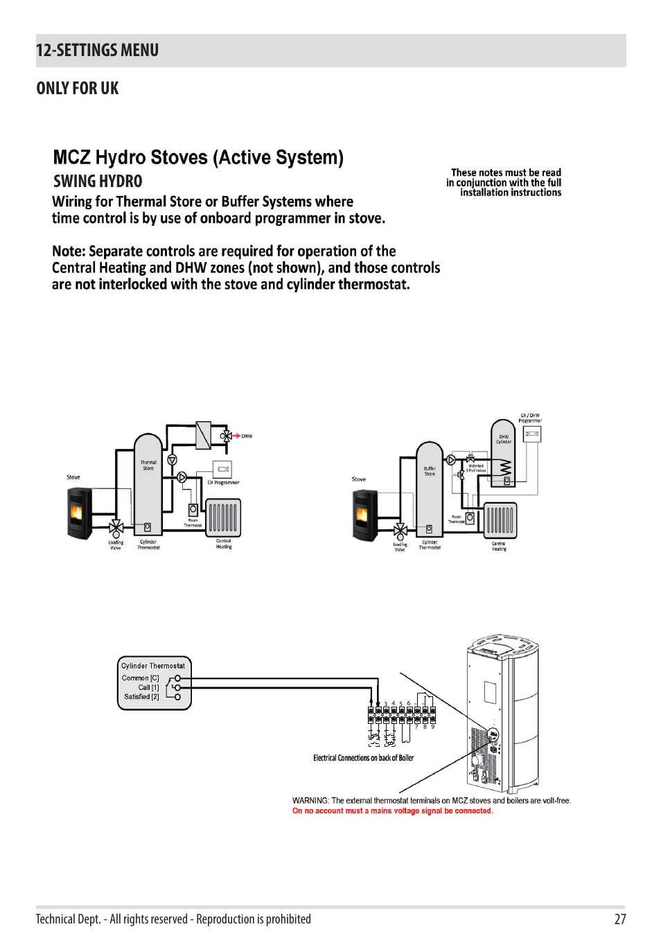 Settings menu, Only for uk, Swing hydro | MCZ Swing HYDRO User Manual | Page 27 / 52