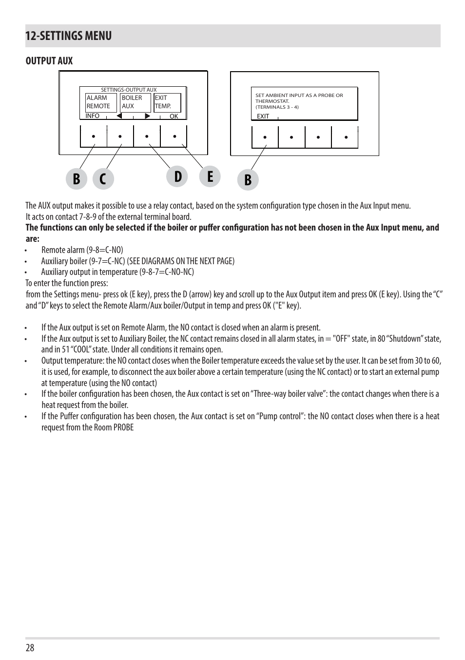 Cd b, Settings menu | MCZ Swing HYDRO User Manual | Page 28 / 52