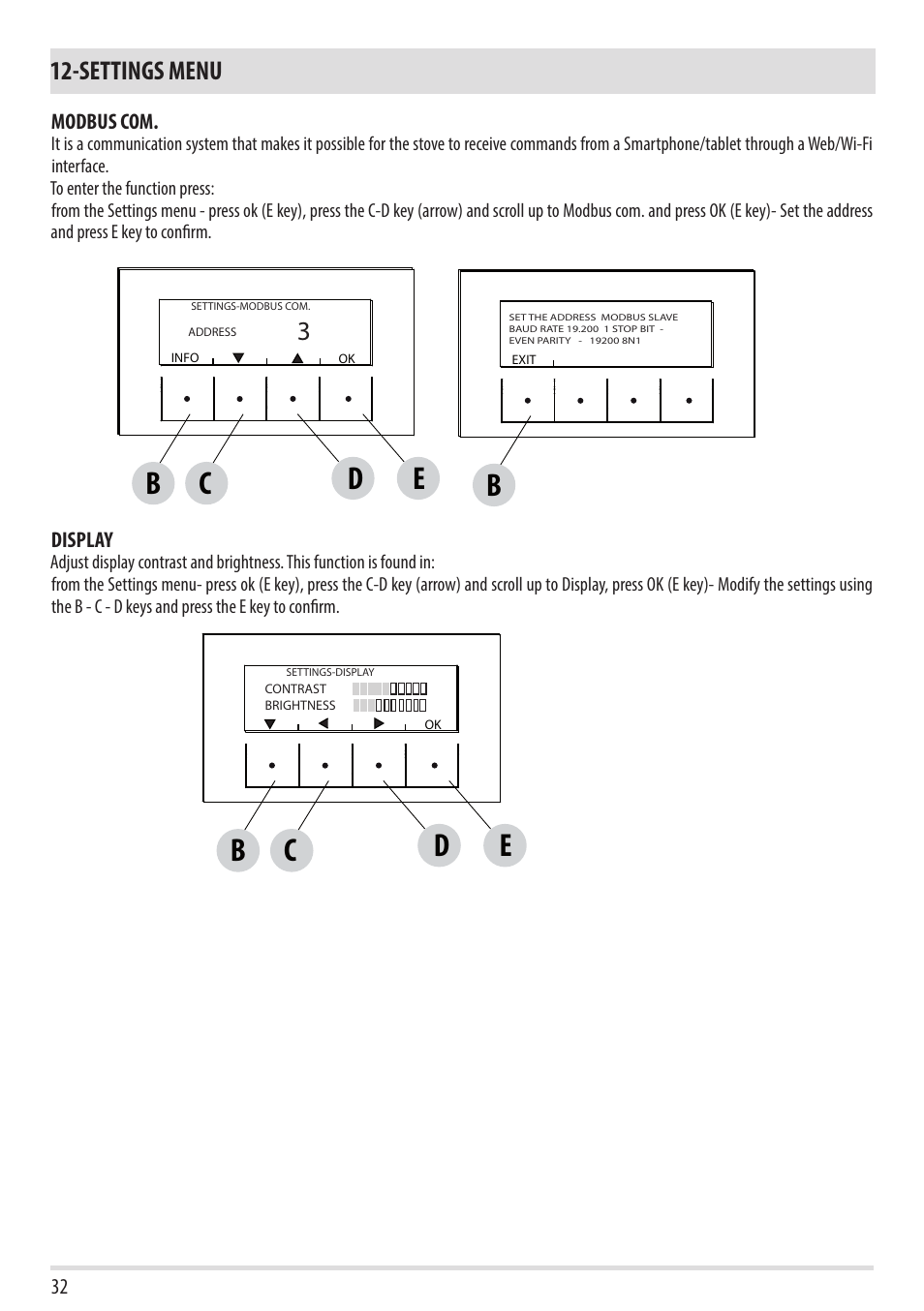 Cd b, Settings menu | MCZ Swing HYDRO User Manual | Page 32 / 52