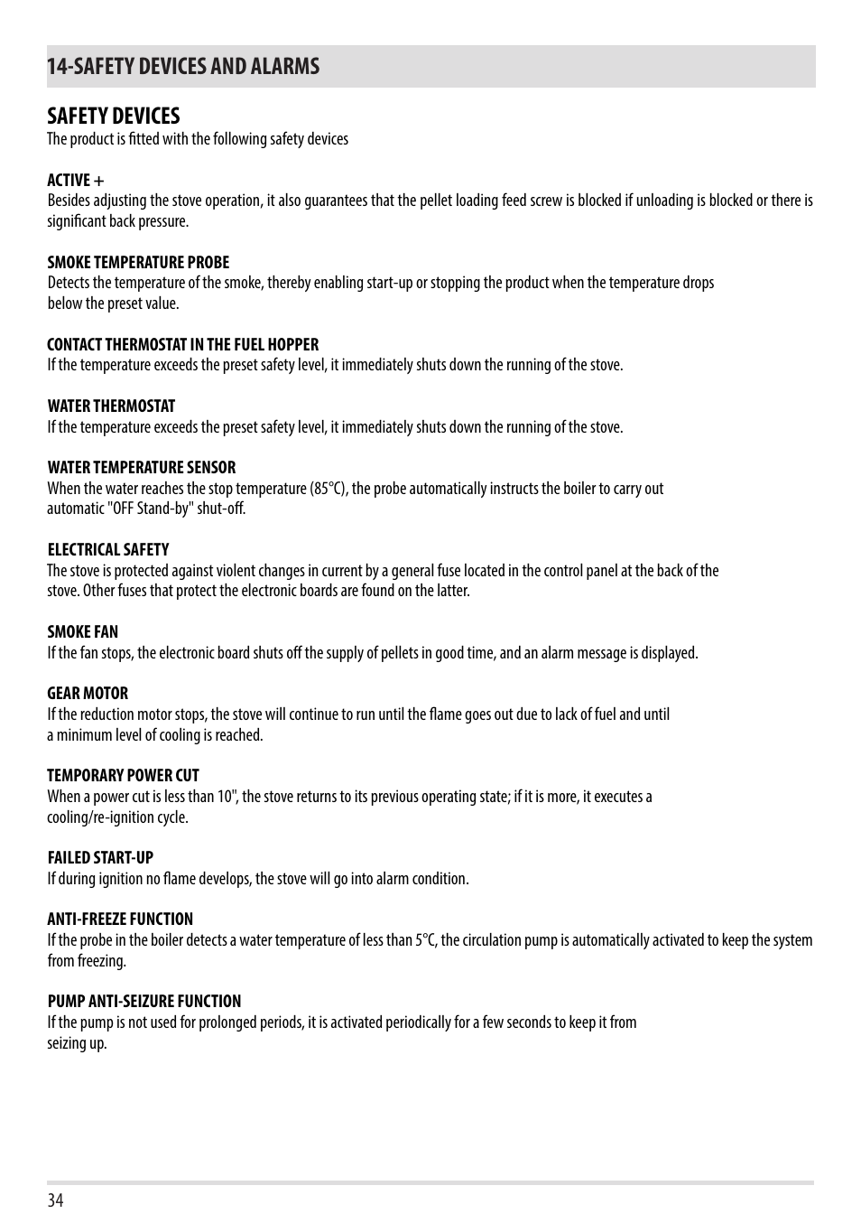 Safety devices and alarms safety devices | MCZ Swing HYDRO User Manual | Page 34 / 52