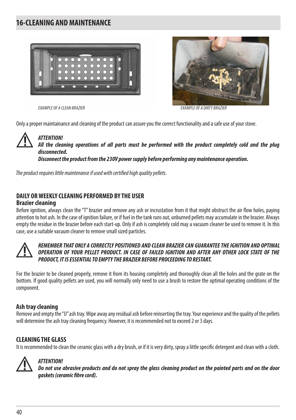 Cleaning and maintenance | MCZ Swing HYDRO User Manual | Page 40 / 52