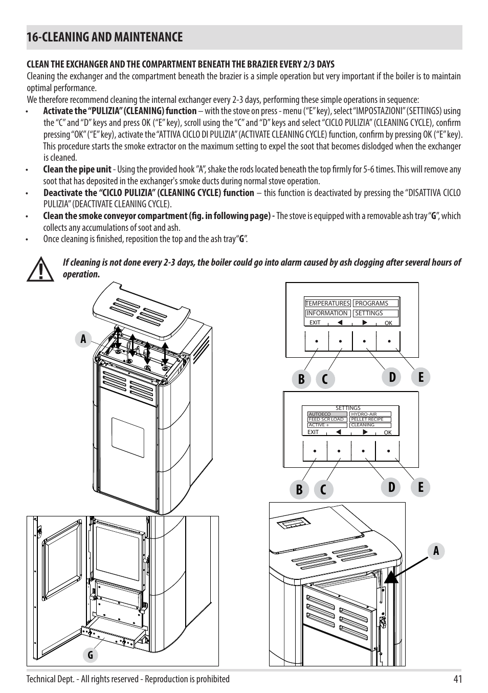 Cd b e, Cleaning and maintenance | MCZ Swing HYDRO User Manual | Page 41 / 52