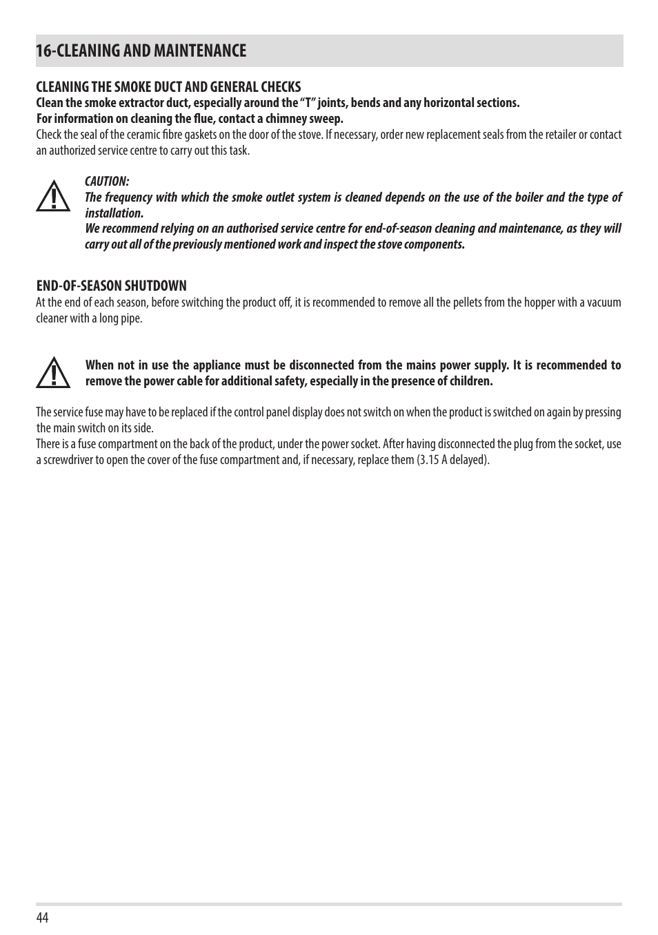 Cleaning and maintenance | MCZ Swing HYDRO User Manual | Page 44 / 52