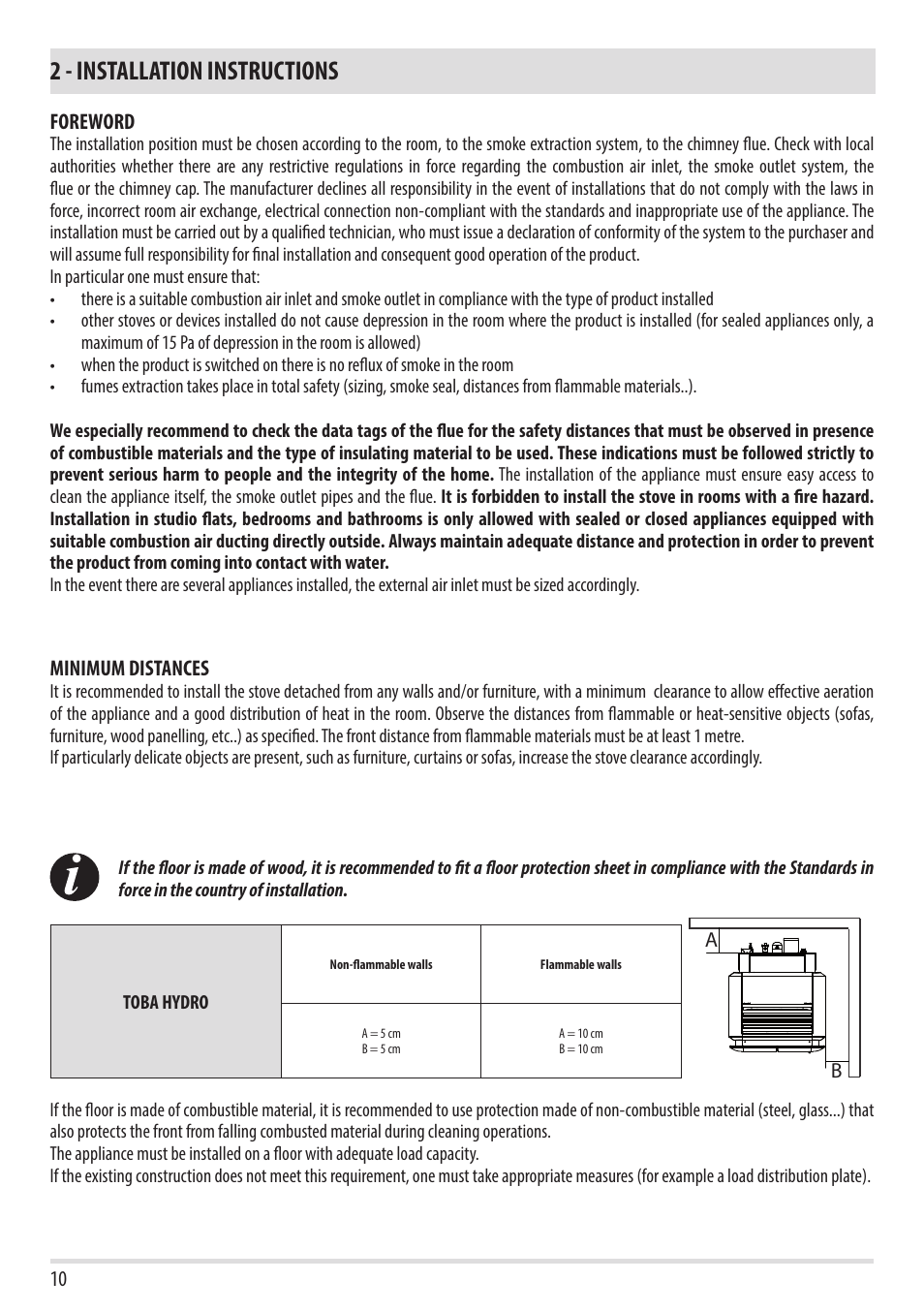2 - installation instructions | MCZ Toba HYDRO 22 User Manual | Page 12 / 44