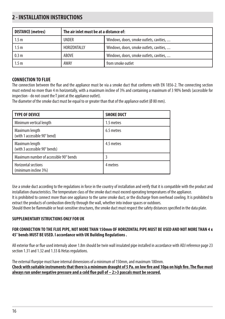 2 - installation instructions | MCZ Toba HYDRO 22 User Manual | Page 18 / 44