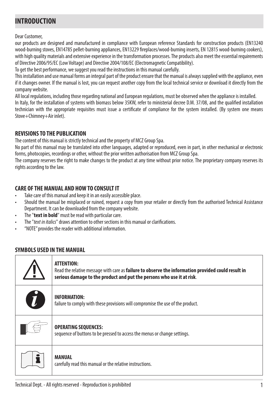 Introduction | MCZ Toba HYDRO 22 User Manual | Page 3 / 44
