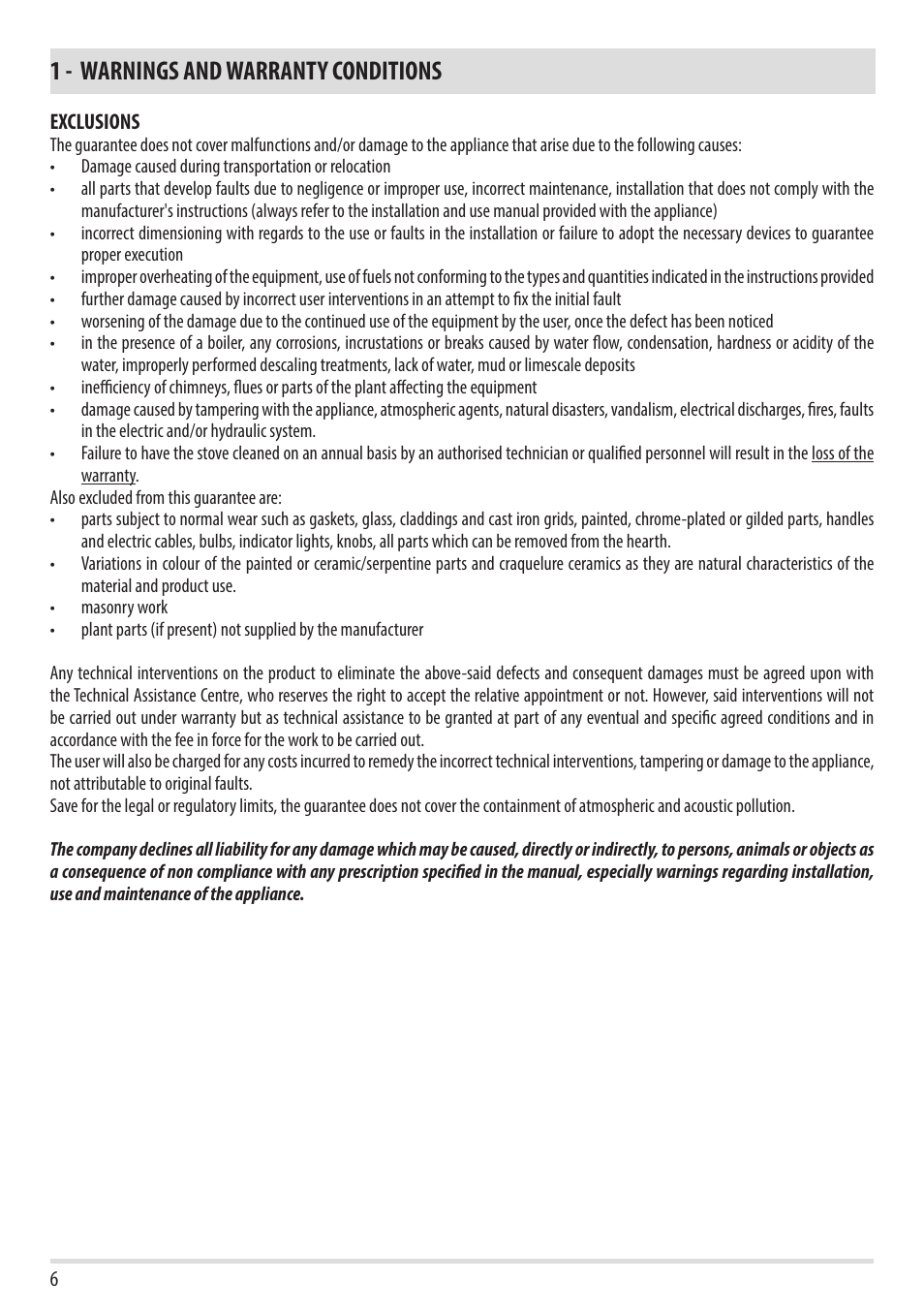 1 - warnings and warranty conditions | MCZ Toba HYDRO 22 User Manual | Page 8 / 44