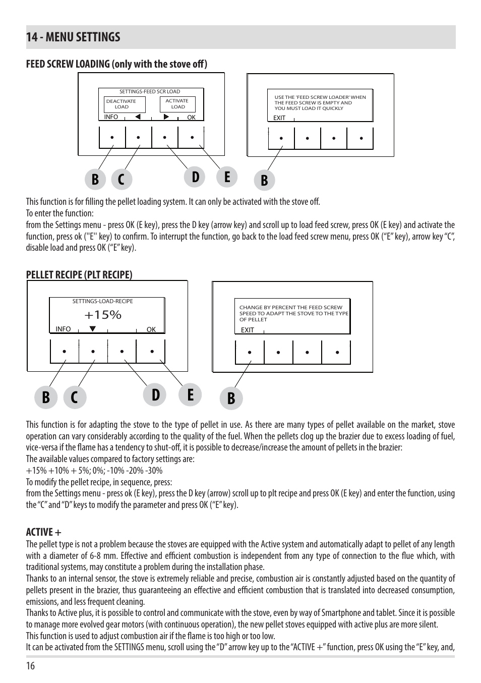 Cd b, 14 - menu settings | MCZ Toba HYDRO 22 User Manual | Page 16 / 52