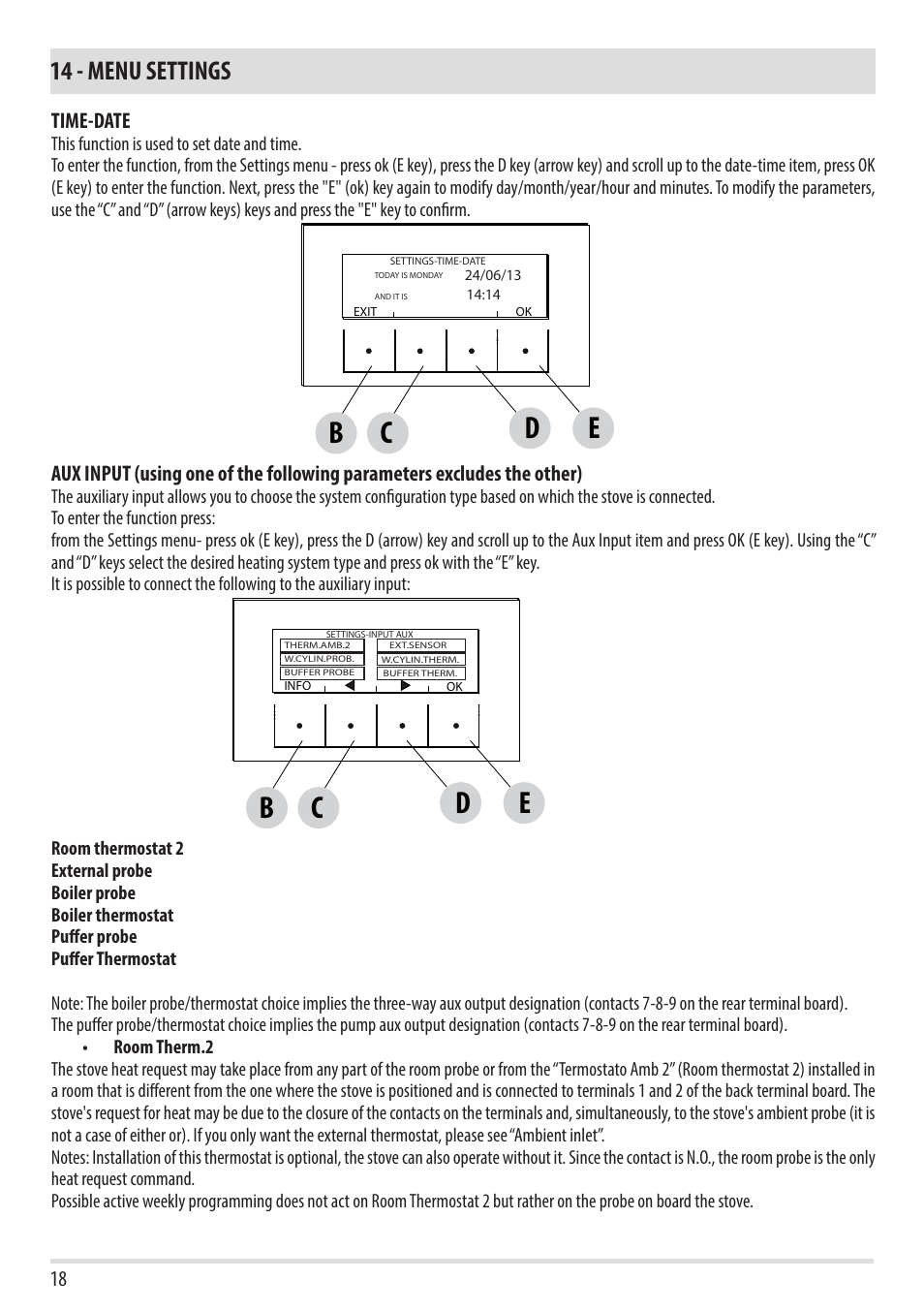 14 - menu settings | MCZ Toba HYDRO 22 User Manual | Page 18 / 52