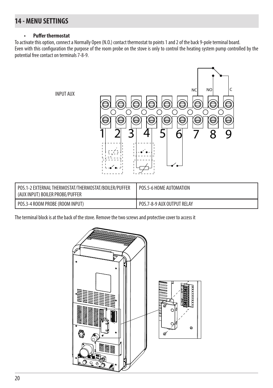 14 - menu settings | MCZ Toba HYDRO 22 User Manual | Page 20 / 52