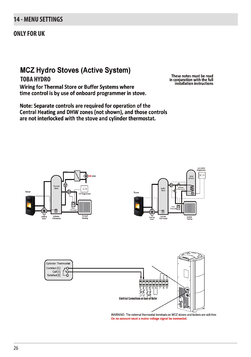 14 - menu settings only for uk, Toba hydro | MCZ Toba HYDRO 22 User Manual | Page 26 / 52