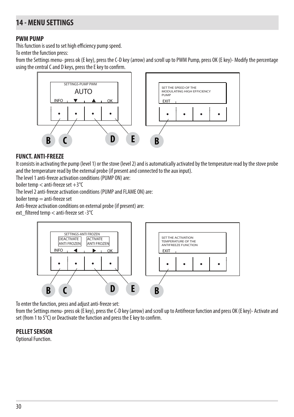 Cd b, 14 - menu settings, Auto | MCZ Toba HYDRO 22 User Manual | Page 30 / 52