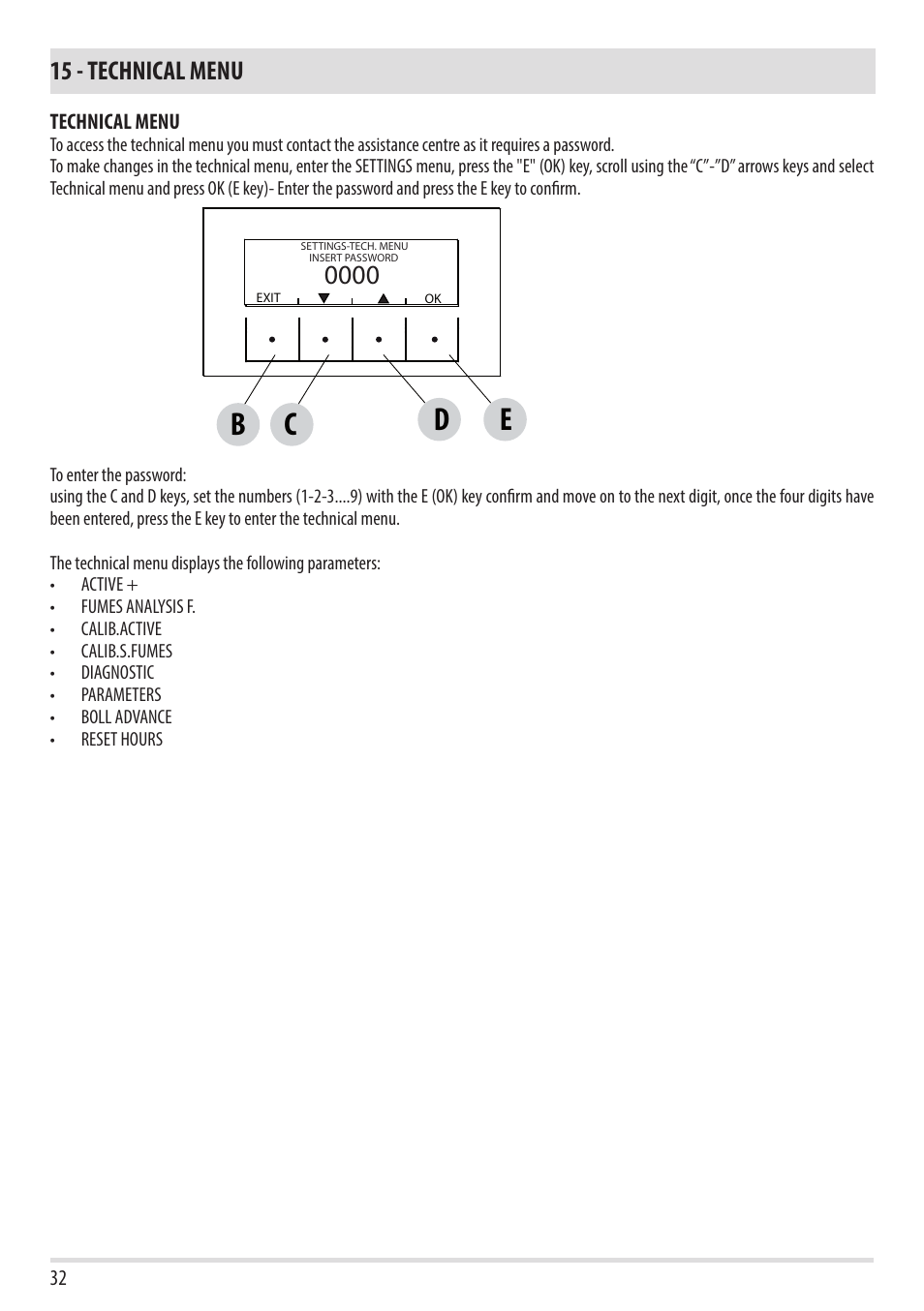 15 - technical menu | MCZ Toba HYDRO 22 User Manual | Page 32 / 52