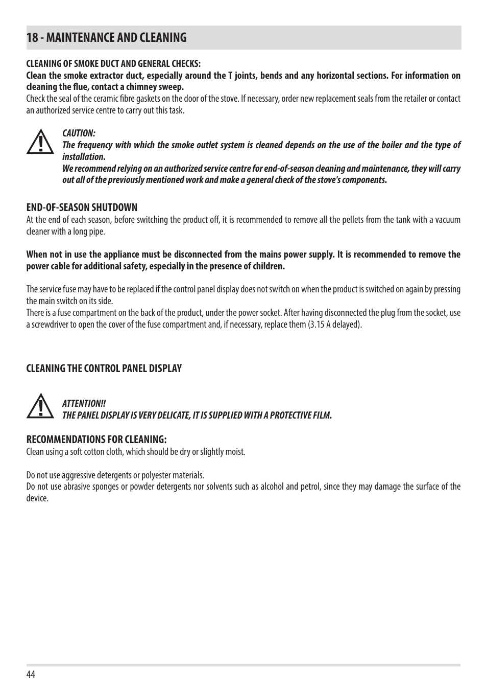 18 - maintenance and cleaning | MCZ Toba HYDRO 22 User Manual | Page 44 / 52