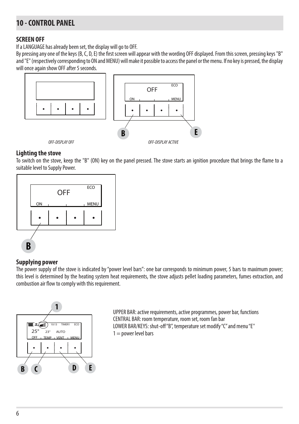 10 - control panel, Be c d | MCZ Toba HYDRO 22 User Manual | Page 6 / 52