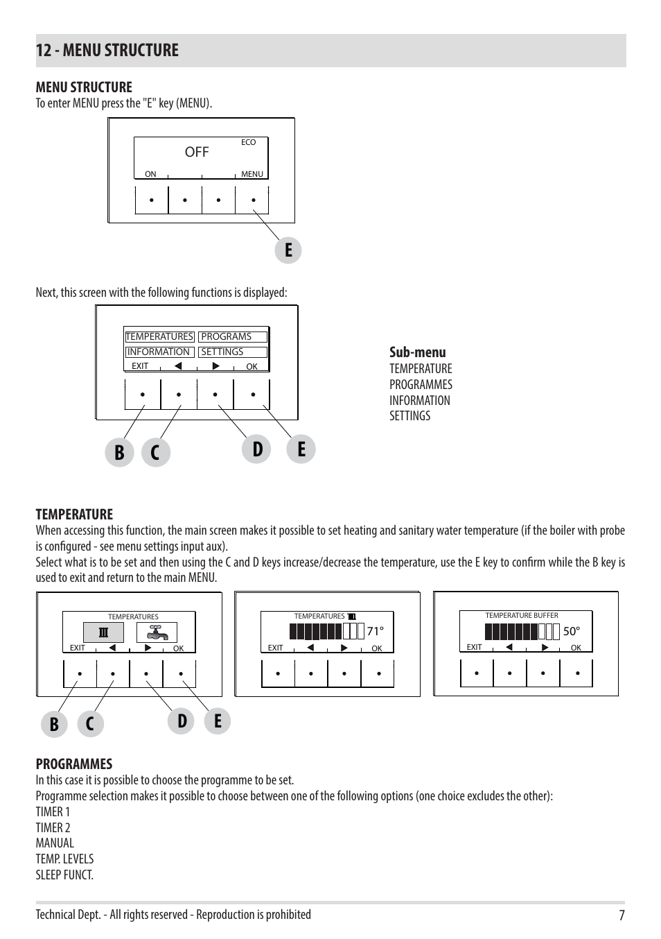 Ec b, 12 - menu structure | MCZ Toba HYDRO 22 User Manual | Page 7 / 52